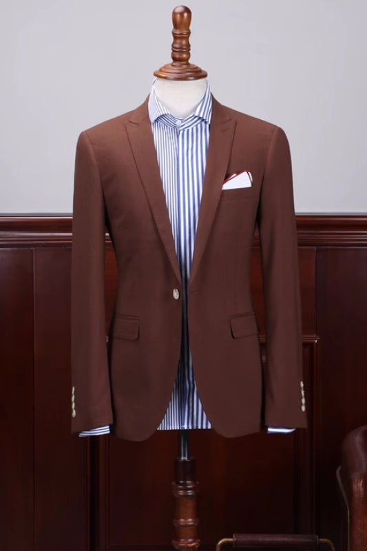 Custom Coffee Peaked Lapel Prom Attire For Men