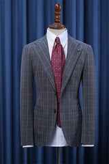 Custom Dark Gray Close-Fitting Plaid Business Suit