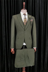 Custom Dark Green Peak Lapel Business Suit for Men