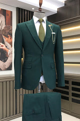 Custom Dark Green Three-Piece Peak Lapel Men's Business Suit