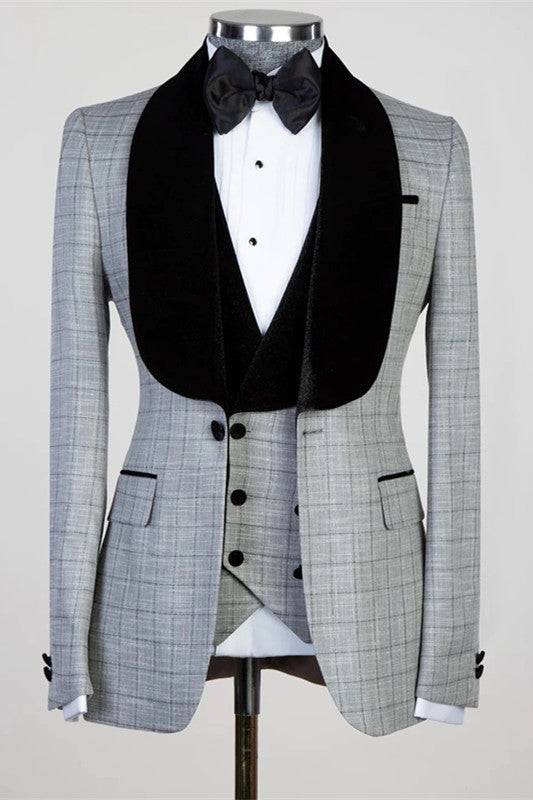Custom Gray Plaid Three-Piece Men’s Suits for Weddings