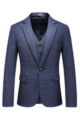 Custom Navy Blue Notched Lapel Three-Piece Men's Business Suit