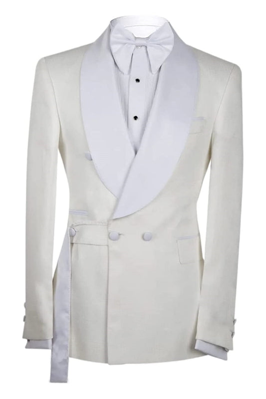 Custom White Shawl Collar Double Breasted Groom's Wedding Suit