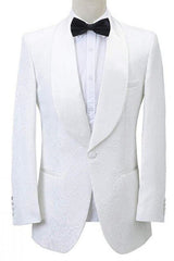 Custom White Shawl Collar Jacquard Groom's Wedding Attire