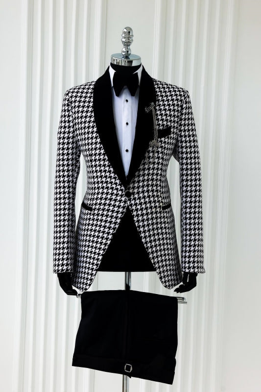 Custom White Shawl Collar Jacquard Men's Wedding Suit