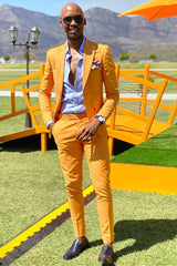 Custom Yellow Peak Lapel Latest Design Men’s Prom Suits