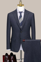 Dark Gray Fashion Slim Fit Peaked Lapel Formal Business Suit
