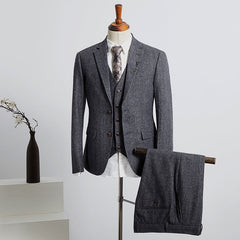 Dark Gray Notched Lapel Two Button Slim Fit Business Suit