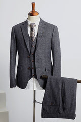 Dark Gray Notched Lapel Two Button Slim Fit Business Suit