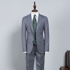 Dark Gray Plaid Notched Lapel Slim Fit Formal Men’s Suit