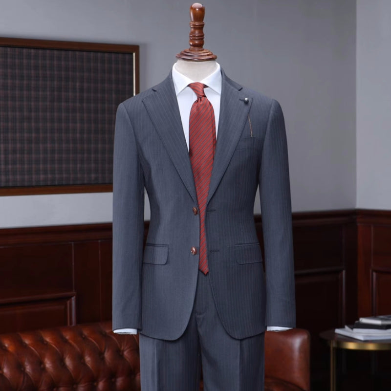 Dark Gray Striped Newest Notched Lapel Business Suit