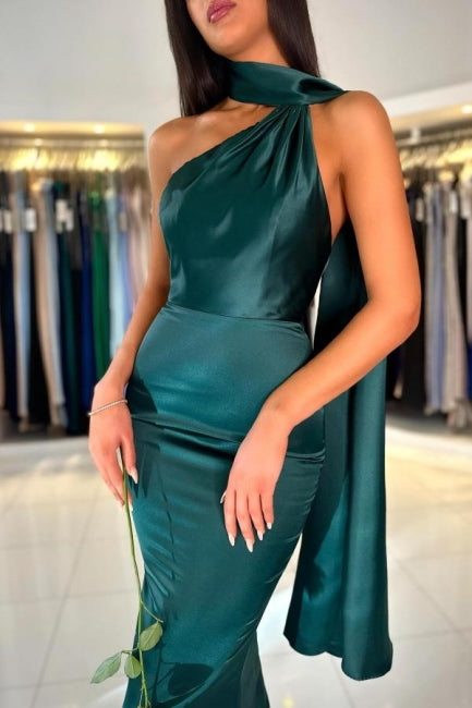 Dark Green High neck mermaid Prom Evening Dresses