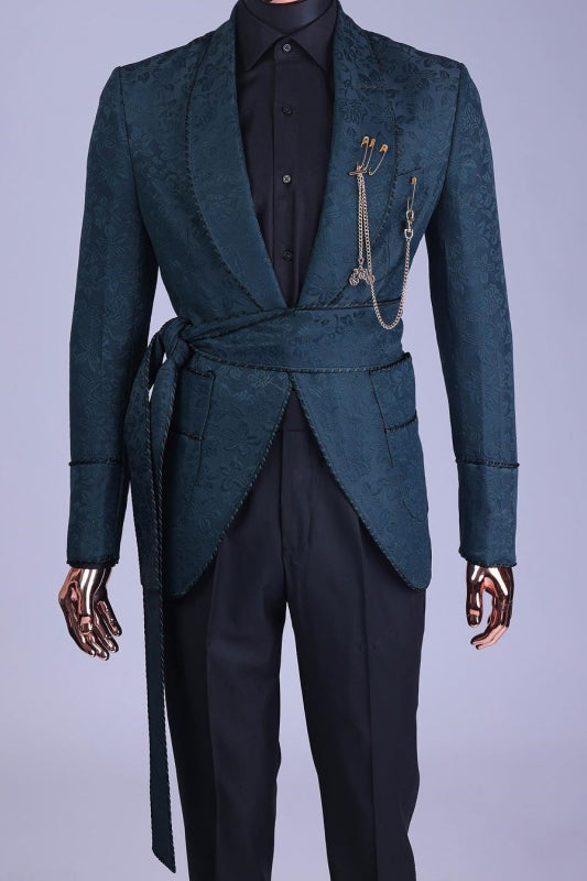 Dark Green Jacquard Shawl Lapel Classic Wedding Suit