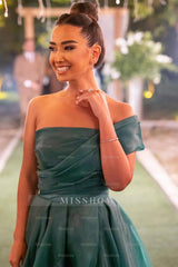 Dark green off-the-shoulder bow A-line evening dress