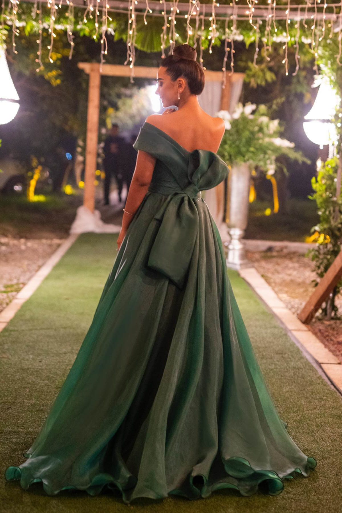 Dark Green One Shoulder Mermaid Front Split Evening Dress With Bowknot Strapless