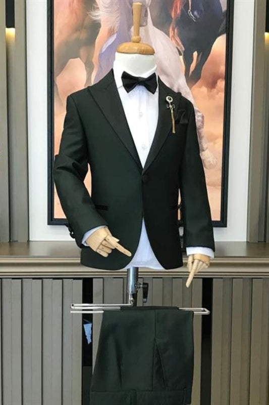 Dark Green Peaked Lapel Two-Piece Latest Prom Suit