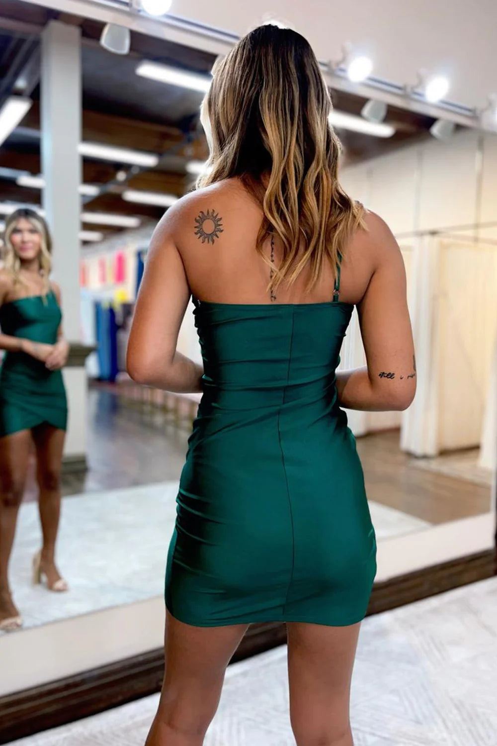 Dark Green Sheath One Shoulder Homecoming Dress – misshow.com Dark Green Sheath One Shoulder Homecoming Dress – misshow.com