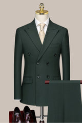 Dark Green Trendy Double Breasted Men's Suit For Prom