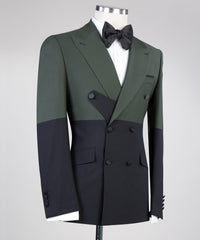 Dark Green and Black Latest Design Close Fitting Double-Breasted Men’s Suit
