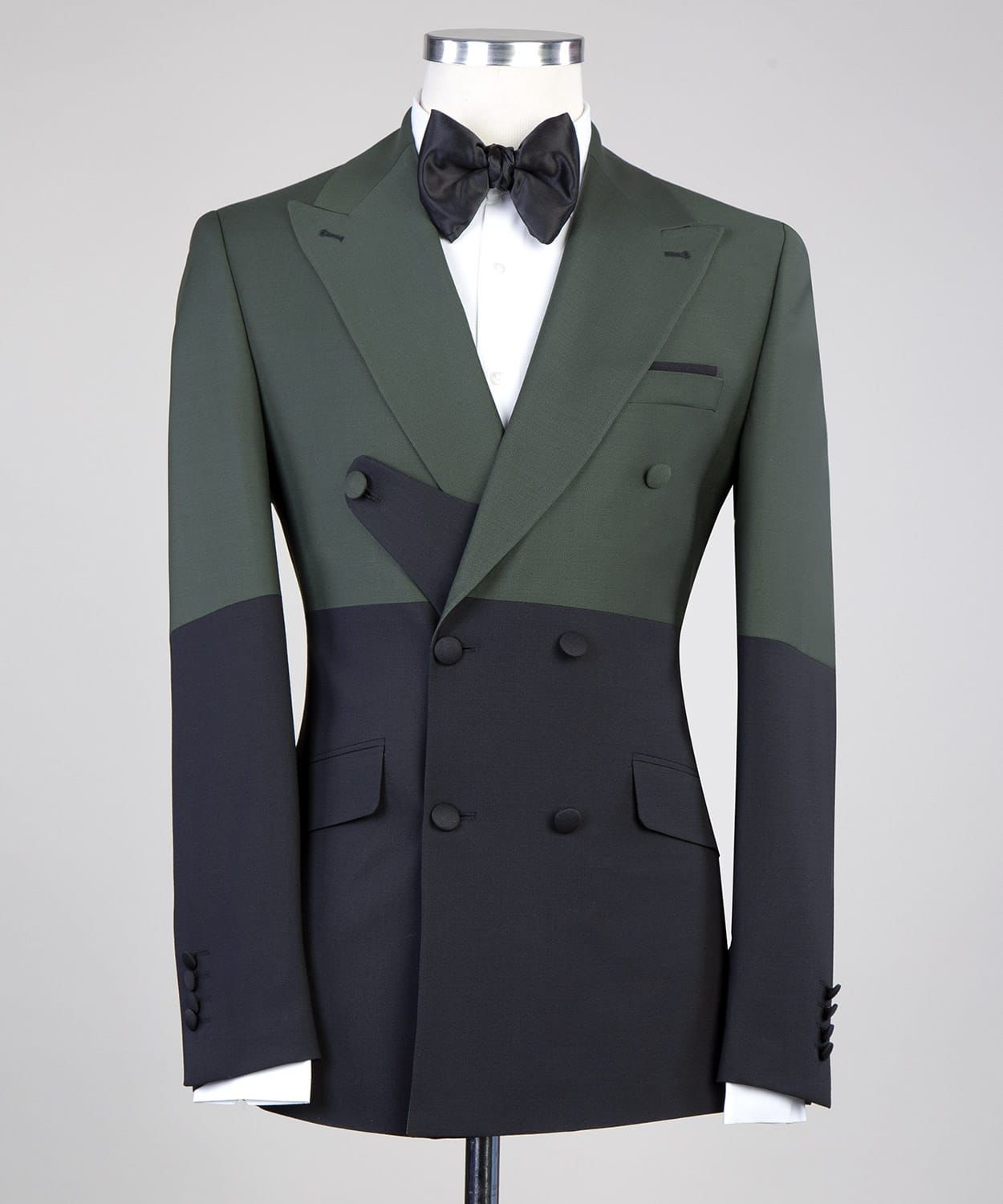 Dark Green and Black Latest Design Close Fitting Double-Breasted Men’s Suit