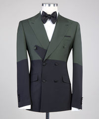 Dark Green and Black Latest Design Close Fitting Double-Breasted Men’s Suit
