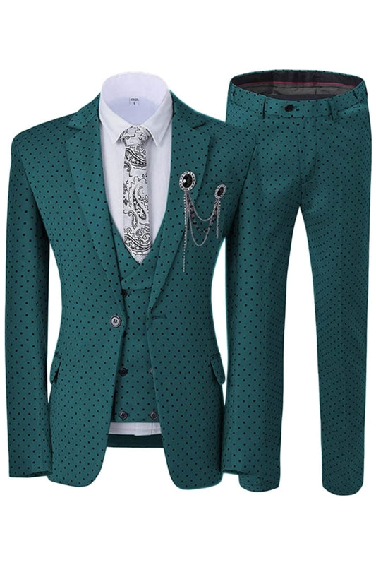 Dark Jade Notched Lapel Three Piece Bespoke Prom Suite