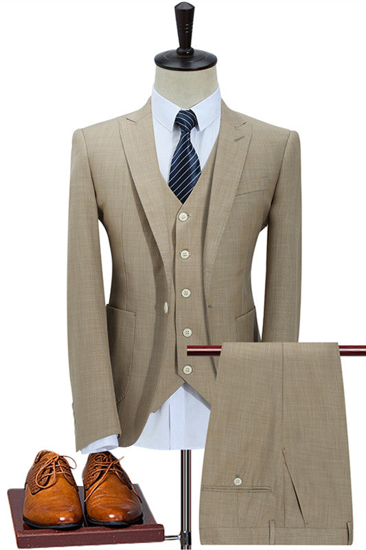 Dark Khaki Stylish Three-Piece Peak Lapel Men's Suit