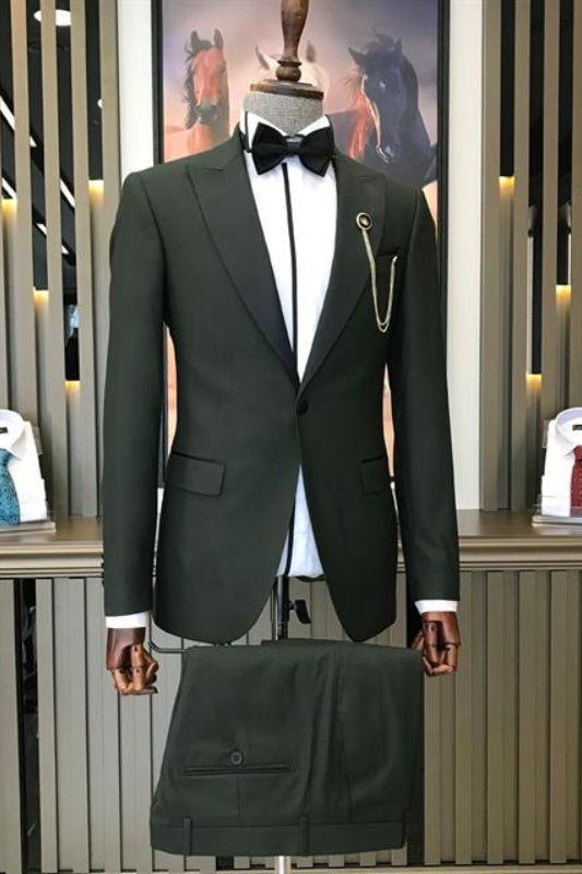 Dark Olive Peaked Lapel Two-Piece Latest Prom Suit