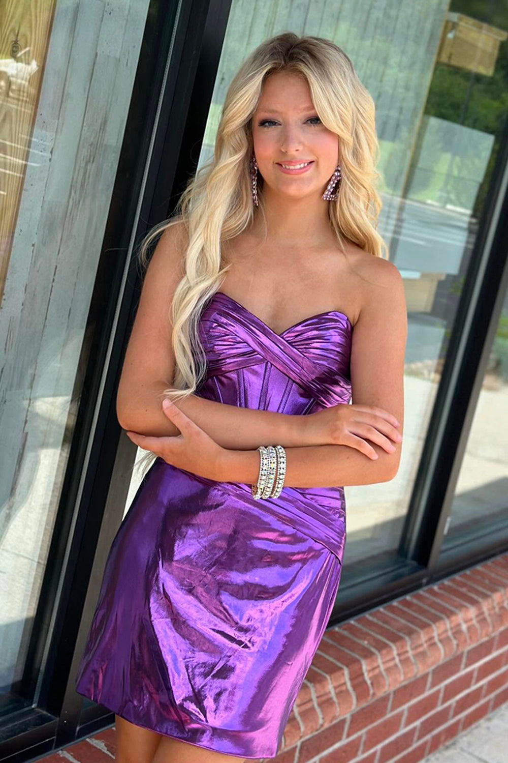 Dark Purple Strapless Bodycon Ruched Short Homecoming Dress