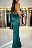 Dark Green High neck mermaid Prom Dress
