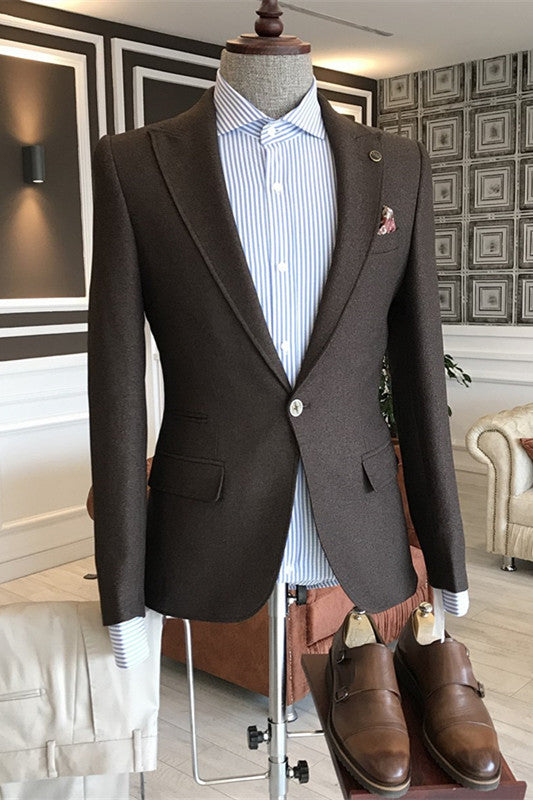Deep Brown New Arrival Peaked Lapel Business Suit