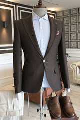 Deep Brown New Arrival Peaked Lapel Business Suit