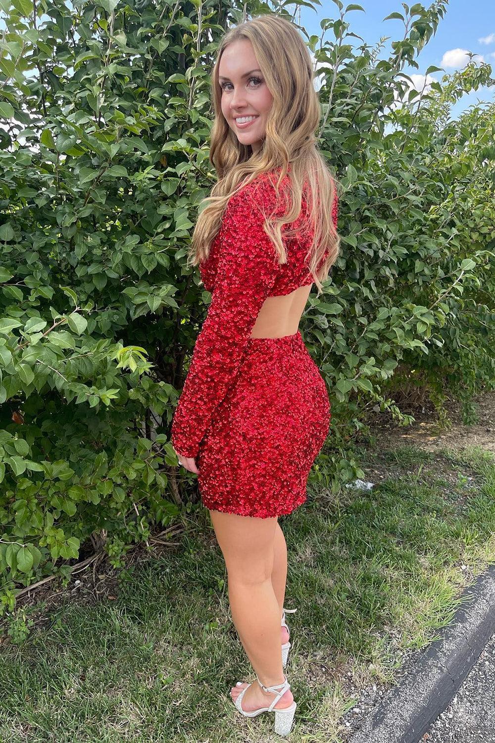 Red v-neck sequin bodycon homecoming dress