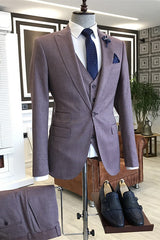 Deep Violet Peaked Lapel Three-Piece Elegant Prom Ensemble for Men