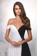 Designer A-Line Satin Off-The-Shoulder Sleeveless Prom Evening Dresses With Split Front