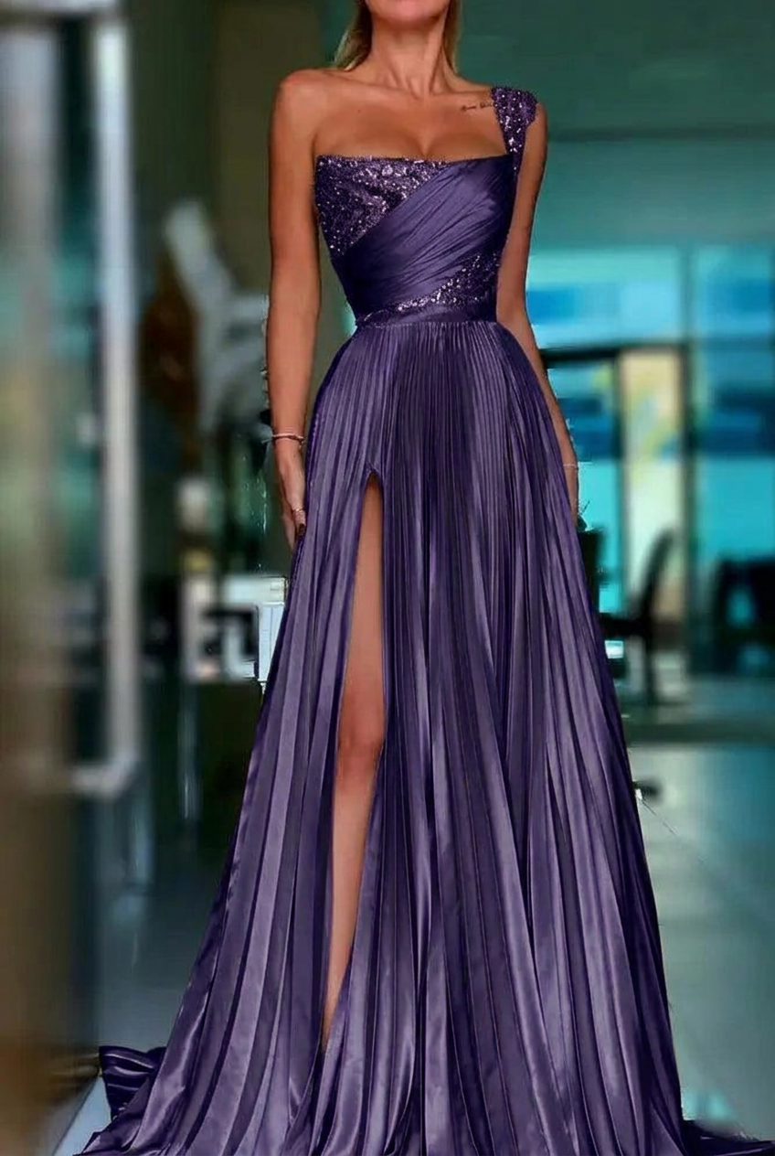 Regency one shoulder sequin A-line prom dress