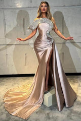 Designer Column Satin One Shoulder Sleeveless Prom Evening Dresses With Split Front