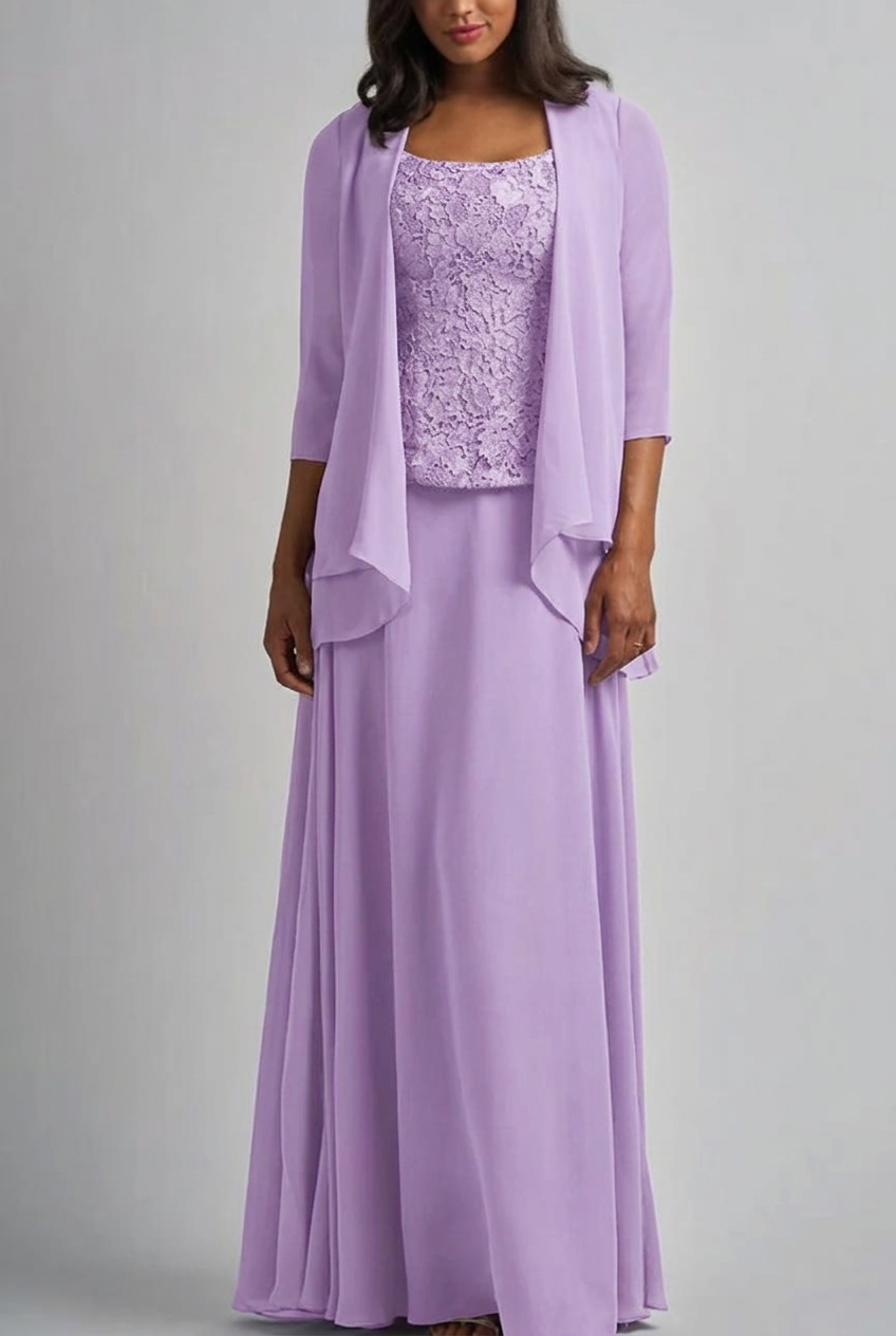 Lavender designer long chiffon lace mother of the bride dress with jacket