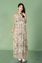 Designer Long Colorful Halter Sleeveless Dress