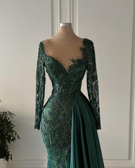 Dark green v-neck lace mermaid prom dress