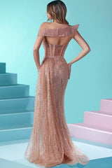 Designer Long Mermaid Spaghetti Strap Beading Sequined Prom Evening Dresses With Slit