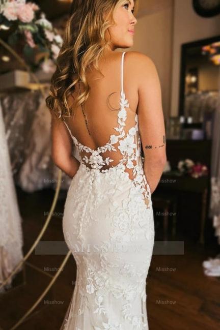 Designer Long Mermaid Spaghetti Straps V-neck Backless Wedding Dress Designer Long Mermaid Spaghetti Straps V-neck Backless Wedding Dress