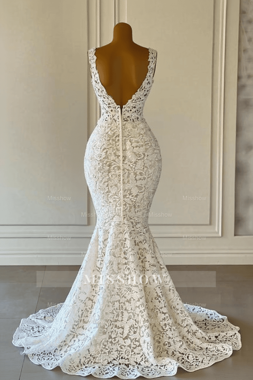 sleeveless mermaid wedding dresses Lace Bloom
