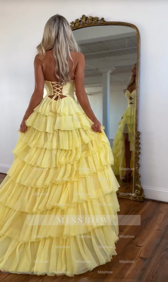 Designer Long Navy Strapless Glitter Cake Prom Dress with Slit