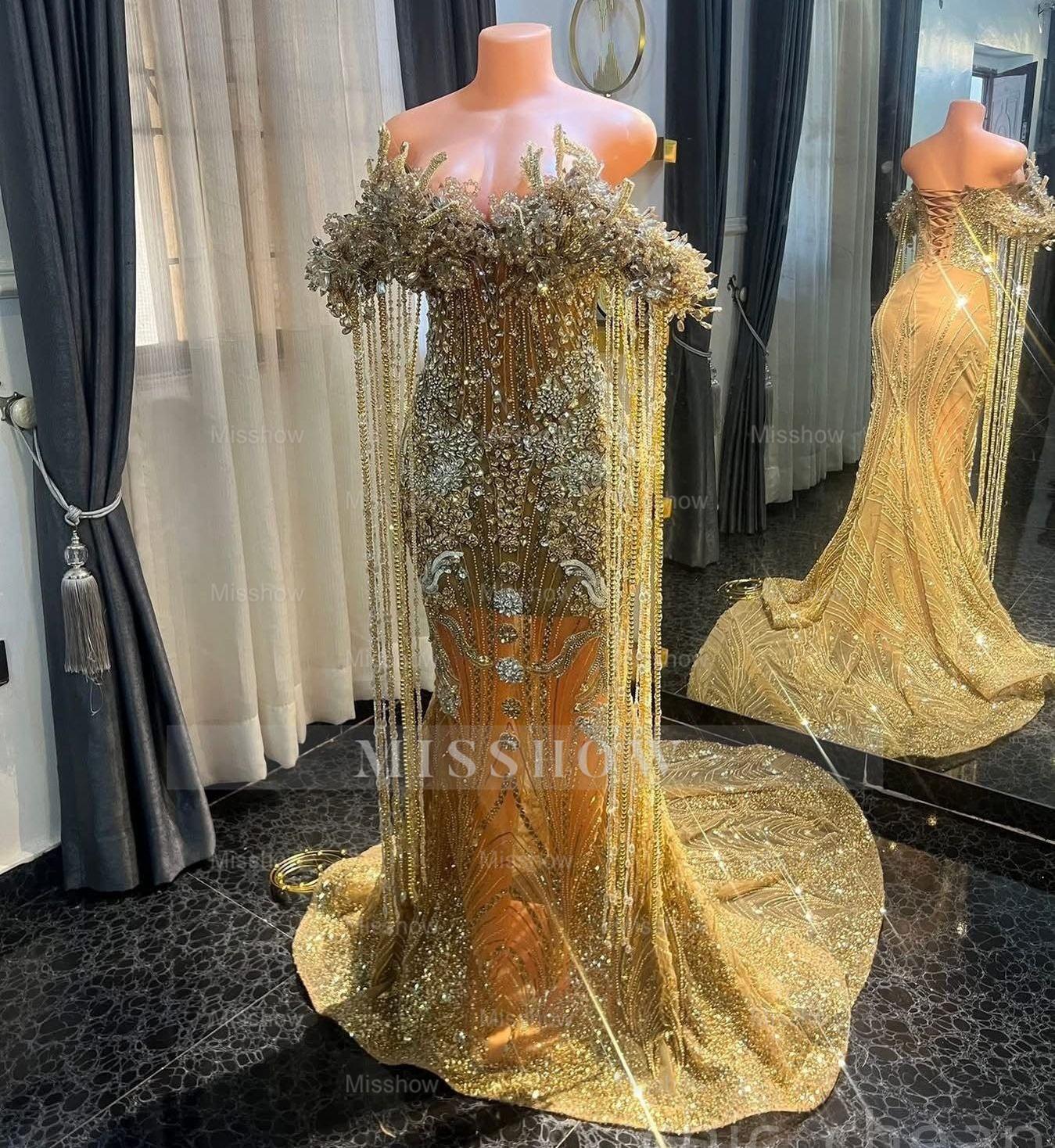 Designer Long Pink Mermaid Off-the-shoulder Beaded Crystal Prom Dress Designer Long Pink Mermaid Off-the-shoulder Beaded Crystal Prom Dress