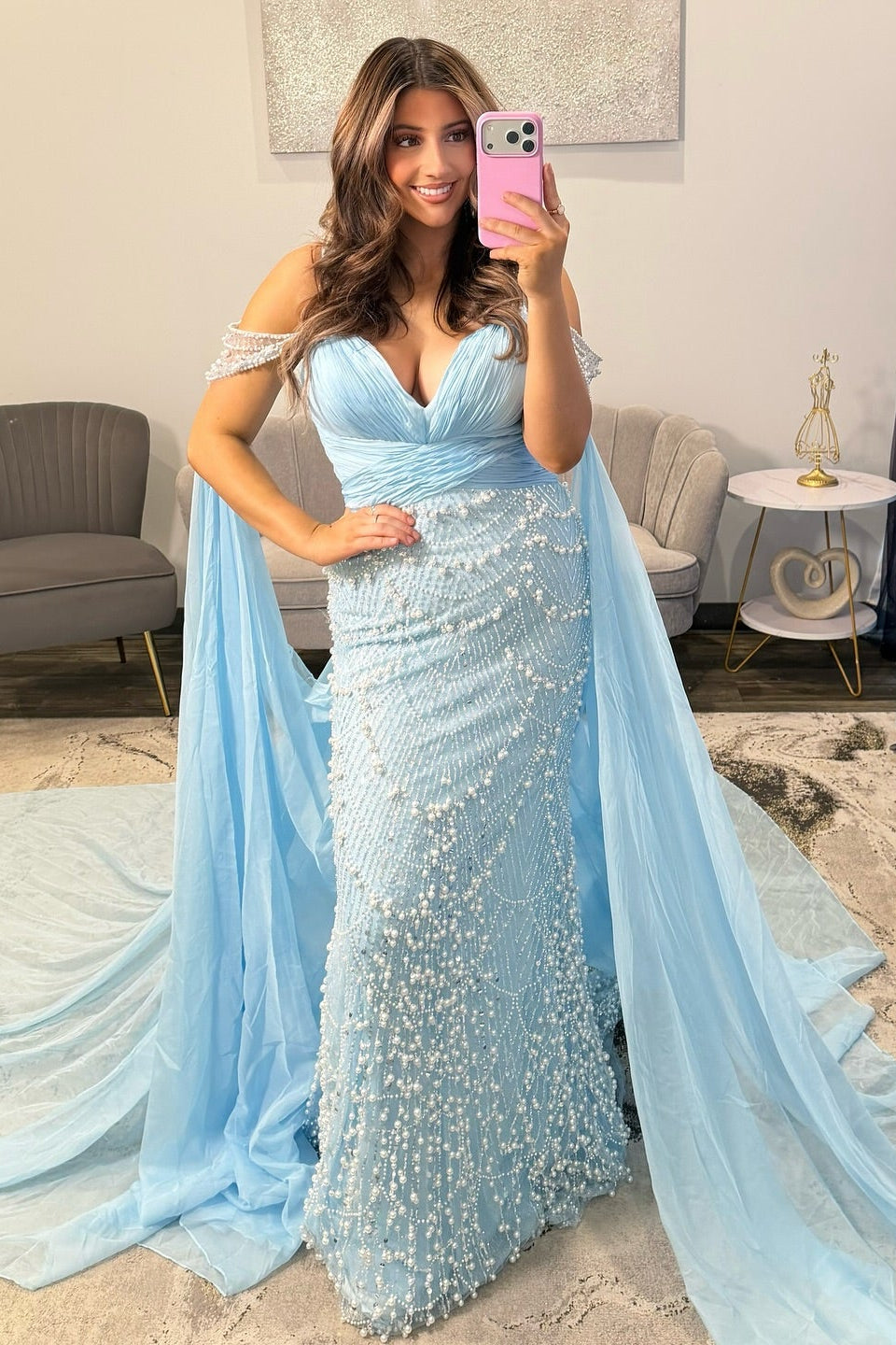 Designer Long Sky Blue Sweetheart Mermaid Prom Dress with Lace and Beads