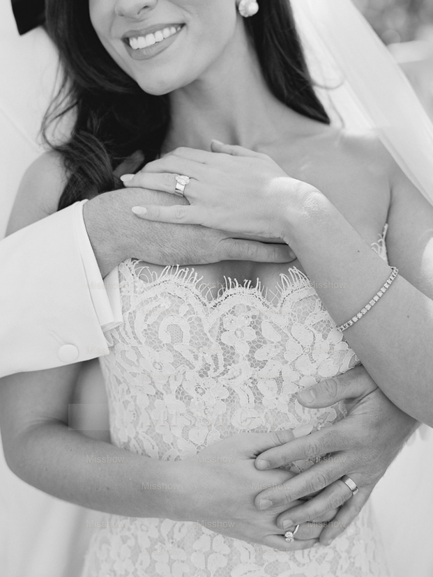 Designer Long White A-line Strapless Lace Sleeveless Wedding Dress