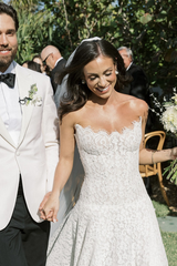 Designer Long White A-line Strapless Lace Sleeveless Wedding Dress