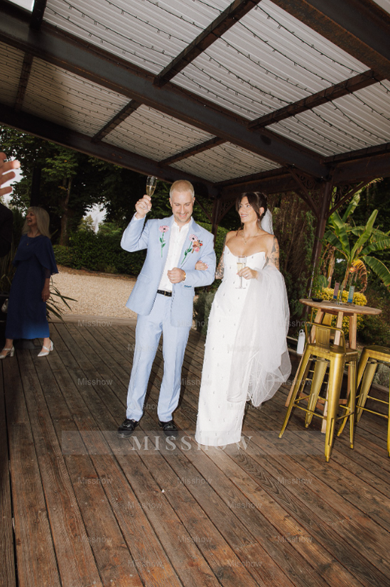 Designer Long White Strapless Column Satin Wedding Dress