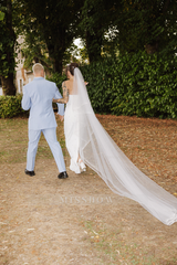 Designer Long White Strapless Column Satin Wedding Dress